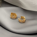 Elegant Gold Alloy Olive Branch Leaf Hoop Cuffs With Sparkling Zircon Rhinestone Accents For Women Earrings view 1