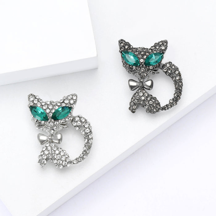 Alloy Rhinestone Cat Brooch Pin For Cardigans And Coats