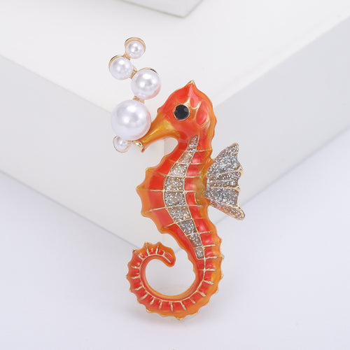 Alloy Enamel Cartoon Seahorse Brooch Pin For Ocean Theme Apparel