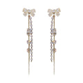 Chic Alloy Bow Tassel Drop Earrings With Pearl And Crystal Accents For Women view 5