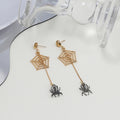 Vintage Gothic Alloy Spider Web And Spider Halloween Witch Long Chain Drop Dangle Statement Earrings view 3