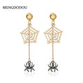 Vintage Gothic Alloy Spider Web And Spider Halloween Witch Long Chain Drop Dangle Statement Earrings view 1