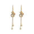 Vintage Chinese Style Alloy Rhinestone Hollow Money Bag Long Tassel Hook Dangle Earrings view 5
