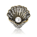Vintage Alloy Rhinestone Pearl Shell Brooch For Women's Coats view 5