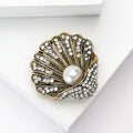 Vintage Alloy Rhinestone Pearl Shell Brooch For Women's Coats view 3