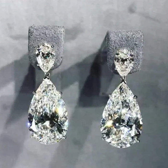 European Bridal Micro Pave Zircon Dangle Earrings, Sparkling Wedding Evening Dress Jewelry