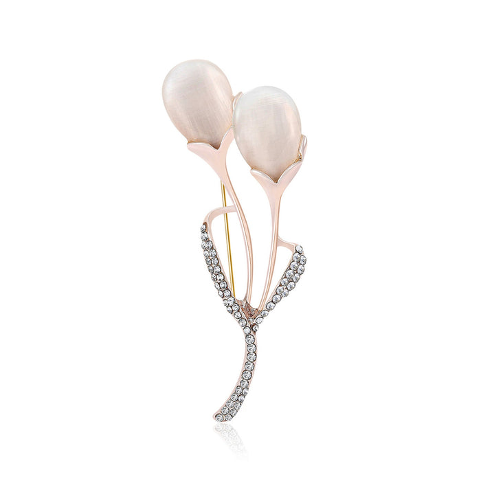 Alloy Cat Eye Flower Brooch With Rhinestones For Suit Decoration