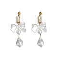 Korean Style Alloy Pearl Rhinestone Bow Stud Earrings For Sweet Fashion OL Looks view 5