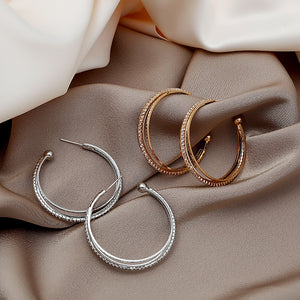 Luxury Multilayer Rhinestone C-Shaped Hoop Studs For Women Gold Silver Alloy Statement Earrings