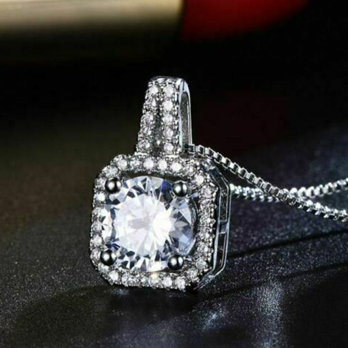 Korean Simple Short Clavicle Chain Necklace For Women, Square Zircon Pendant Fashion Jewelry