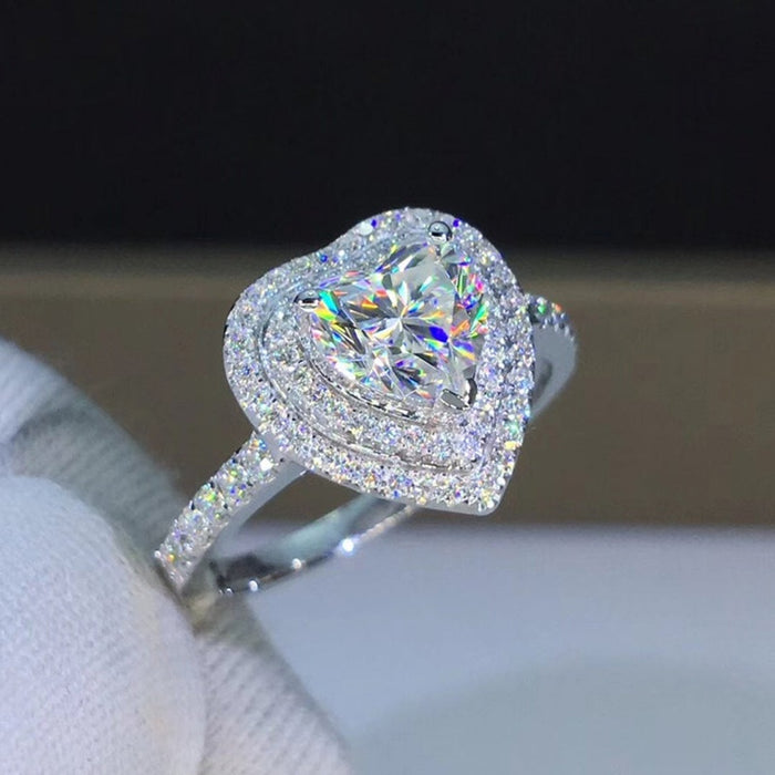 European American Creative Heart Zircon Ring For Women Valentine Gift Heart Shape Jewelry