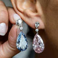 Elegant Pear Shaped Pink Diamond Water Drop Earrings For Women European Style Jewelry view 1