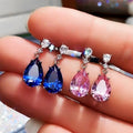 Elegant Pear Shaped Pink Diamond Water Drop Earrings For Women European Style Jewelry view 2