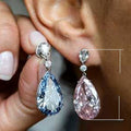 Elegant Pear Shaped Pink Diamond Water Drop Earrings For Women European Style Jewelry view 5
