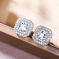 Minimalist Women Square Cubic Zirconia Copper Stud Earrings Classic Fashion Jewelry For view 4