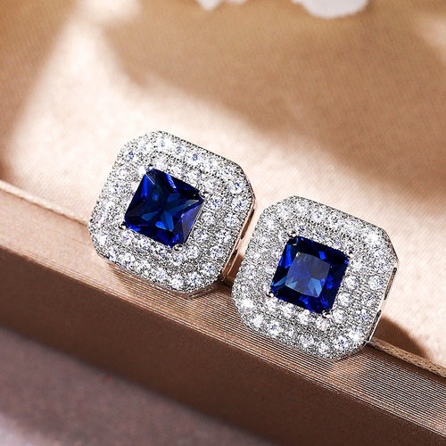 Minimalist Women Square Cubic Zirconia Copper Stud Earrings Classic Fashion Jewelry For