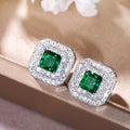 Minimalist Women Square Cubic Zirconia Copper Stud Earrings Classic Fashion Jewelry For view 2