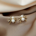 Luxury Gold Alloy Spider Pearl Stud Earrings For Women Vintage Creative 3D Statement Fashion Earrings view 3