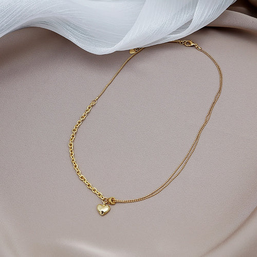 Trendy Niche Chain Spliced Heart Choker Necklace Light Luxury Commuter Collarbone Jewelry