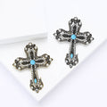 Vintage Turquoise Alloy Cross Brooch Pin For Suit Lapels view 2