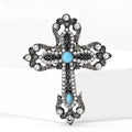 Vintage Turquoise Alloy Cross Brooch Pin For Suit Lapels view 1