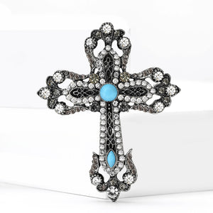Vintage Turquoise Alloy Cross Brooch Pin For Suit Lapels