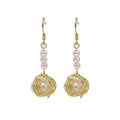 Elegant Pearl Beaded Gold Alloy Bird Nest Wire Ball Drop Hook Earrings view 5