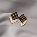 Luxury Vintage Black And Clear Rhinestone Geometric Diamond Square Alloy Stud Statement Earrings view 4