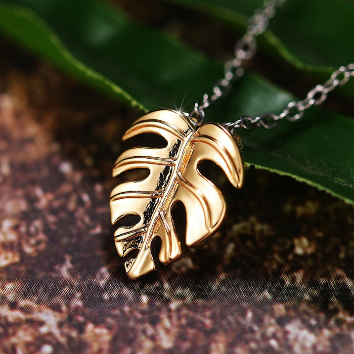 Vintage Monstera Leaf Pendant Couple Necklace, Simple Clavicle Chain Fashion Jewelry For Women
