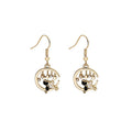 Elegant Gold Alloy Crescent Hoop Hollow Rhinestone Pearl Black White Enamel Cat Dangle Hook Earrings view 5