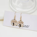 Elegant Gold Alloy Crescent Hoop Hollow Rhinestone Pearl Black White Enamel Cat Dangle Hook Earrings view 4