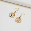 Elegant Gold Alloy Crescent Hoop Hollow Rhinestone Pearl Black White Enamel Cat Dangle Hook Earrings view 3