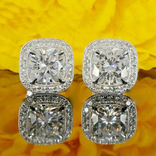 Classic Four Prong Princess Square Zircon Stud Earrings For Women Commuter Ear Jewelry