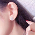 Versatile Full Zircon Round Stud Earrings Silver Plated Floral Ear Jewelry Accessories For Women view 3