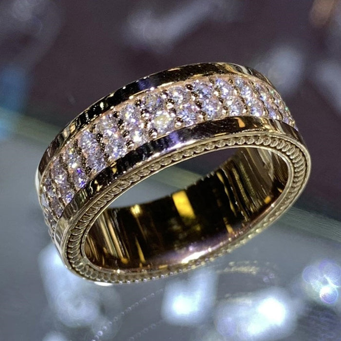 Micro Pave Gold Color Ring For Men And Women, European Trendy Finger Ring For Business Events
