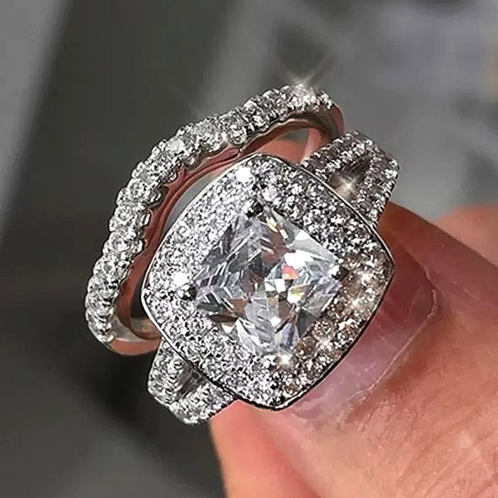 Trendy Two Piece Ring Set With Square Zircon Stones, Elegant Wedding Anniversary Jewelry Gift