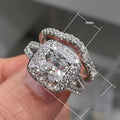 Trendy Two Piece Ring Set With Square Zircon Stones, Elegant Wedding Anniversary Jewelry Gift view 5