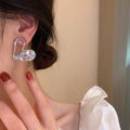 Copper Zircon Hollow Heart Stud Earrings For Women, European Statement Sparkling Design view 4