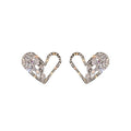 Copper Zircon Hollow Heart Stud Earrings For Women, European Statement Sparkling Design view 5