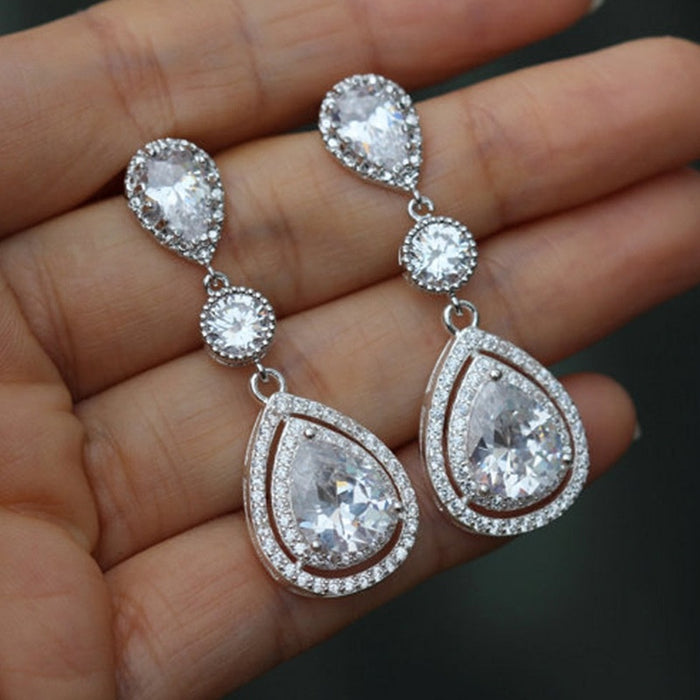 Luxury Teardrop Micro Pave AAA Cubic Zirconia Earrings Classic Bridal Wedding Dinner Jewelry