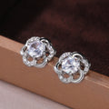 Korean Fashion Sparkling Zircon Flower Stud Earrings For Women, Delicate Floral Ear Jewelry view 2
