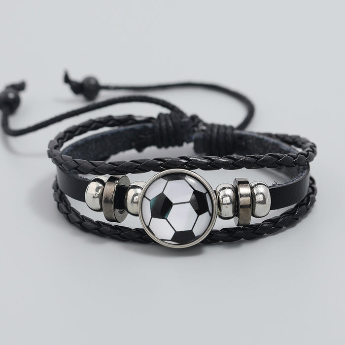 Fashion Beaded Leather Football Fan Bracelet Sports Souvenir Gift Wristband For Men And Women