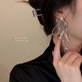 Korean Minimalist Metal Bow Drop Earrings With Silver Pin And Sparkling Rhinestone Accents view 1