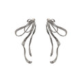 Korean Minimalist Metal Bow Drop Earrings With Silver Pin And Sparkling Rhinestone Accents view 5