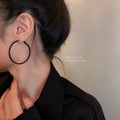 Minimalist Black Alloy Hoop Earrings With Silver Pins, Geometric Round Light Luxury Style view 2