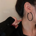 Minimalist Black Alloy Hoop Earrings With Silver Pins, Geometric Round Light Luxury Style view 4