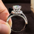 Classic Luxury Round Halo Zircon Ring For Women, Fashion Wedding Engagement Finger Ring view 3