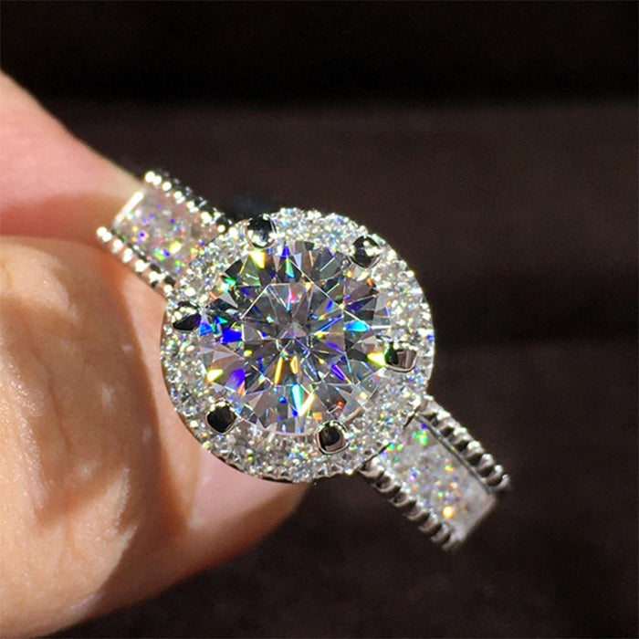 Classic Luxury Round Halo Zircon Ring For Women, Fashion Wedding Engagement Finger Ring