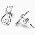 Korean Fashion Hollow Zircon Cat Stud Earrings, Cute Sweet Animal Kitty Ear Jewelry For Women view 1
