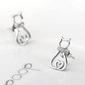 Korean Fashion Hollow Zircon Cat Stud Earrings, Cute Sweet Animal Kitty Ear Jewelry For Women view 3